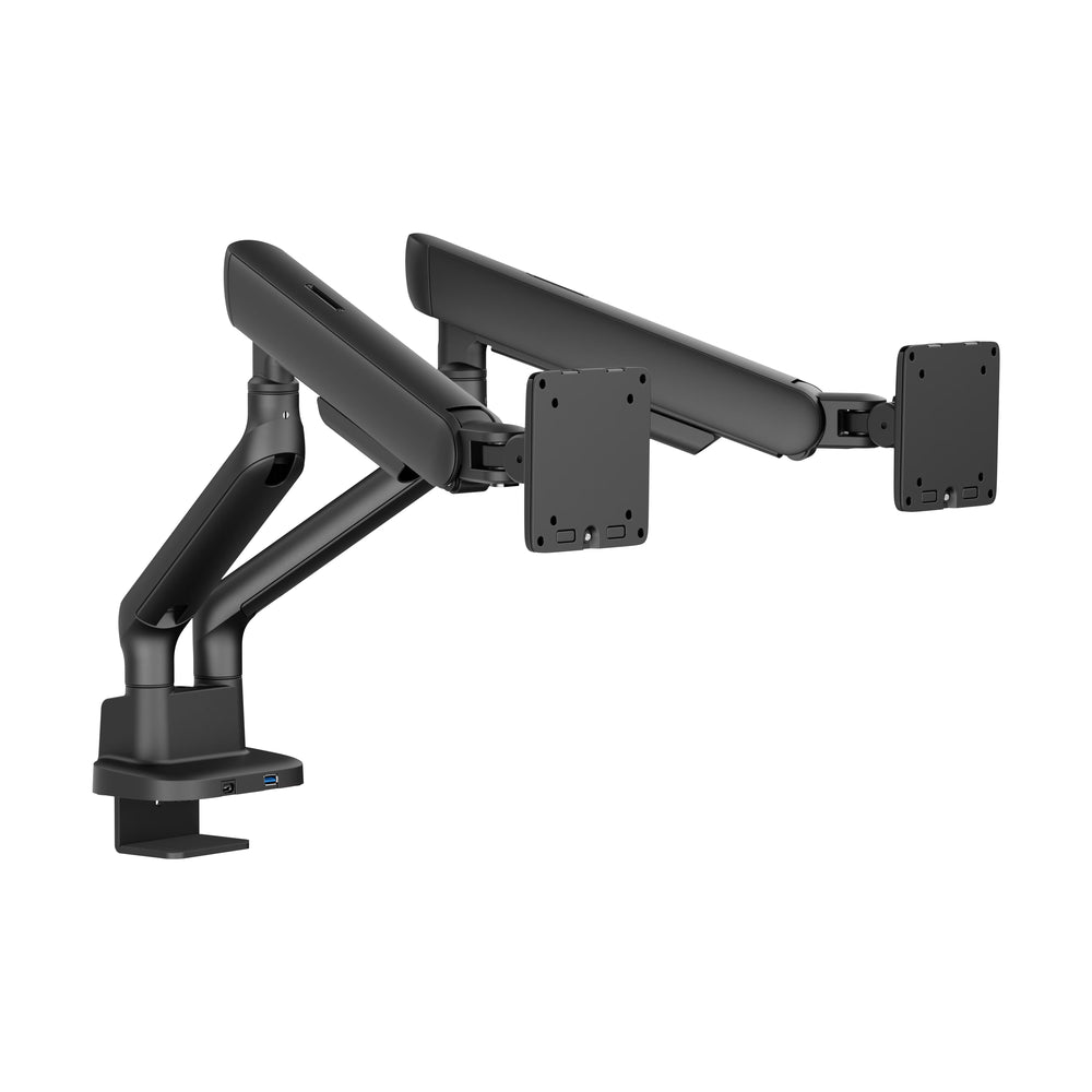 Supporto doppio monitor Alberenz con molla a gas - Fino a 35" - Con USB - Nero