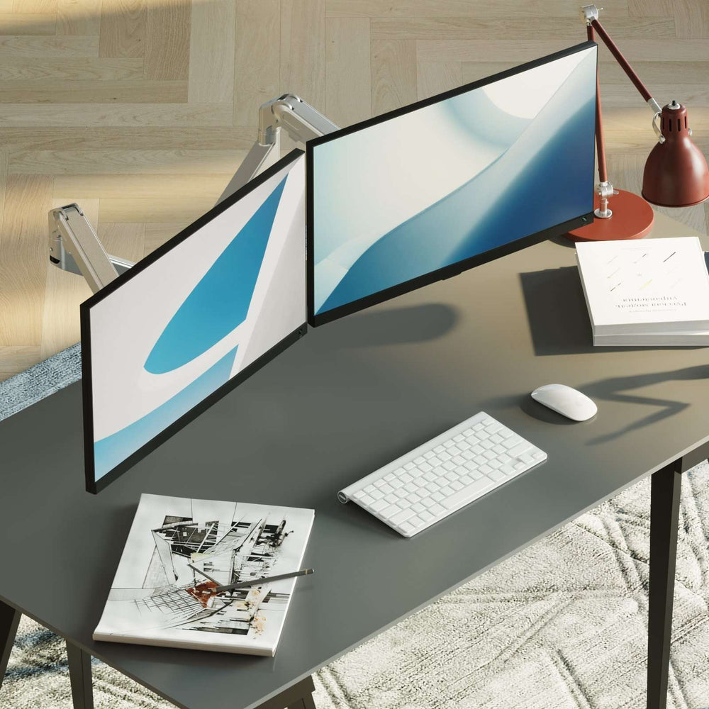 Alberenz® Dubbele Monitorarm Met Gasveer Zilver