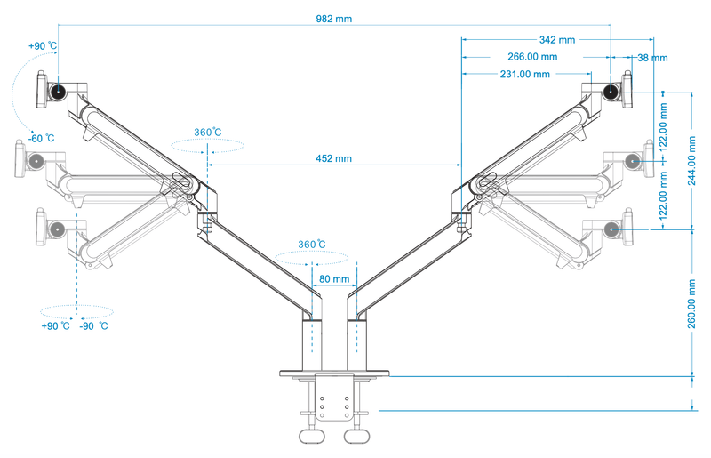 Alberenz® Dubbele Monitorarm Met Gasveer Zilver