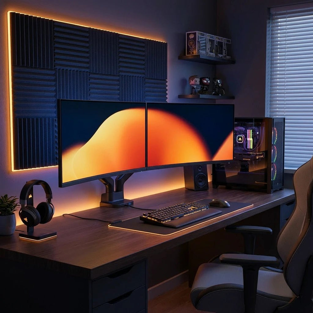 Supporto doppio monitor Alberenz con molla a gas - Fino a 35" - Con USB - Nero