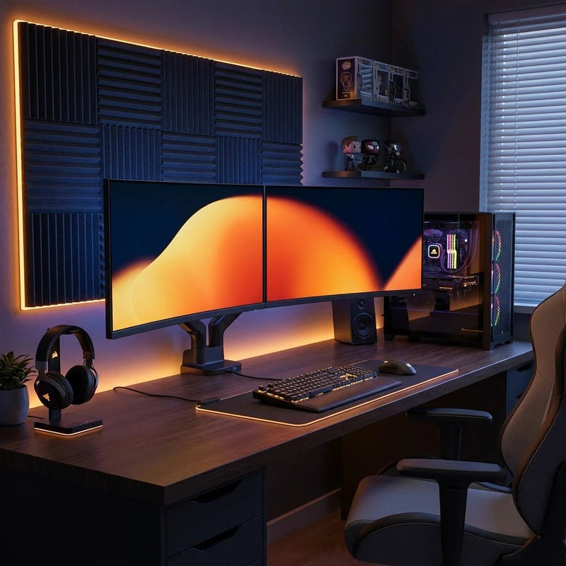 Supporto doppio monitor Alberenz con molla a gas - Fino a 35" - Con USB - Nero