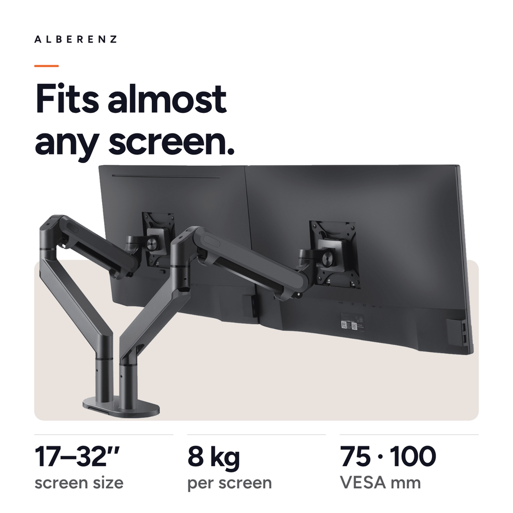 Alberenz® Doppel Monitorarm mit Gasfeder Dunkelgrau