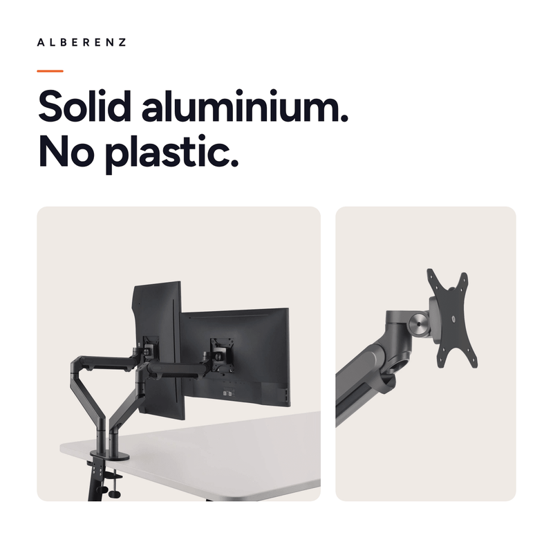 Alberenz® Doppel Monitorarm mit Gasfeder Dunkelgrau