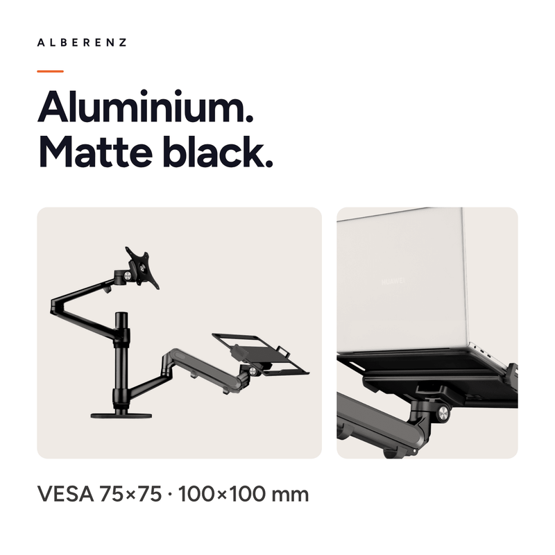 Alberenz® laptop monitor arm with gas spring black