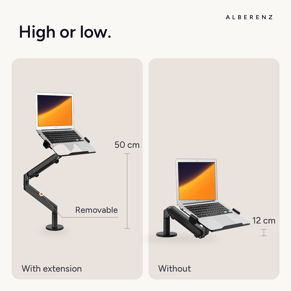 Alberenz® bras pour ordinateur portable à ressort à gaz - gris foncé