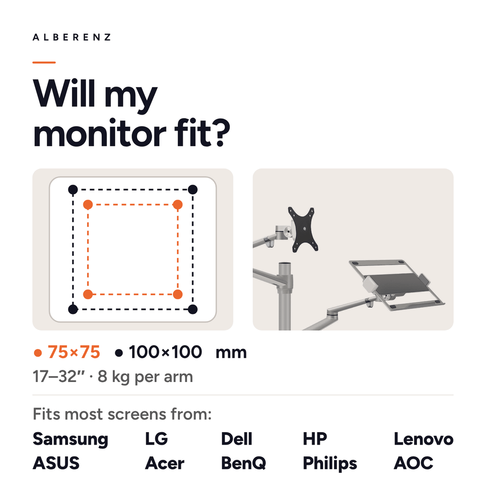 Alberenz® Brazo para portátil y monitor, plateado