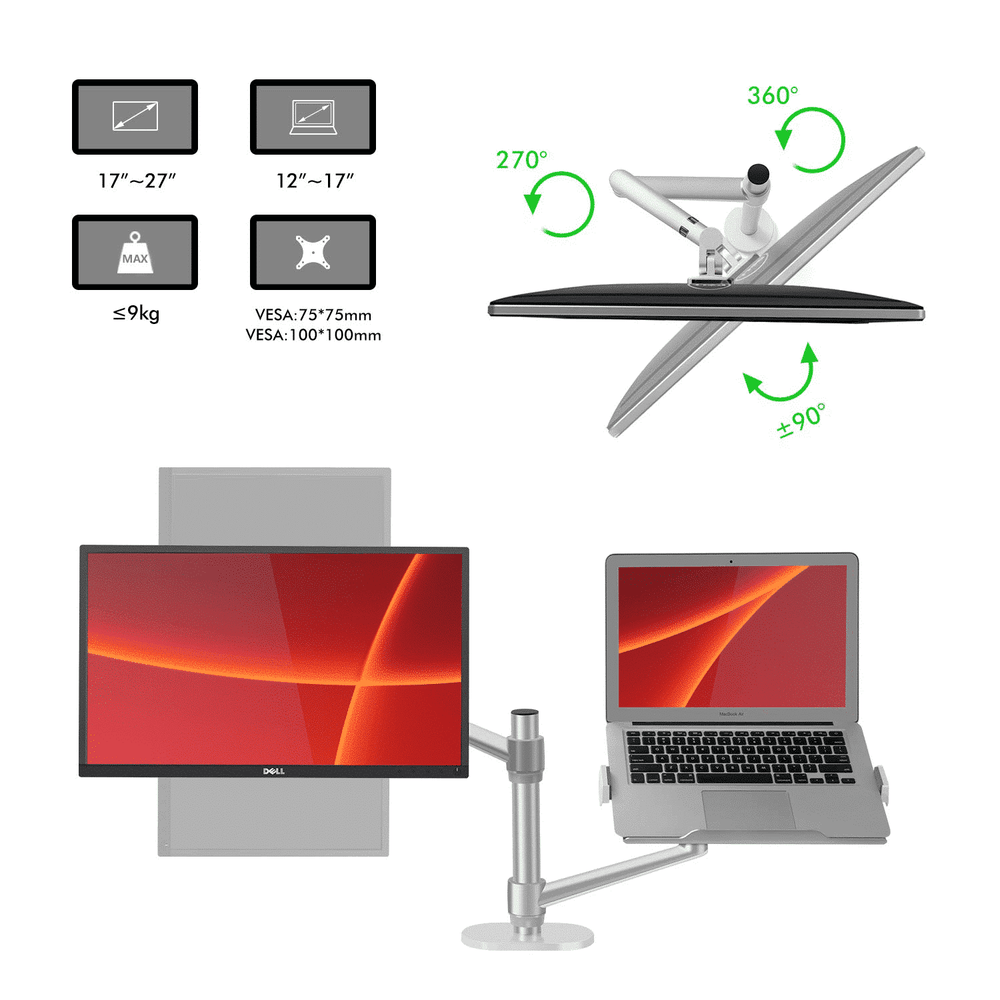 Alberenz® Laptop- och bildskärmsarm, silver