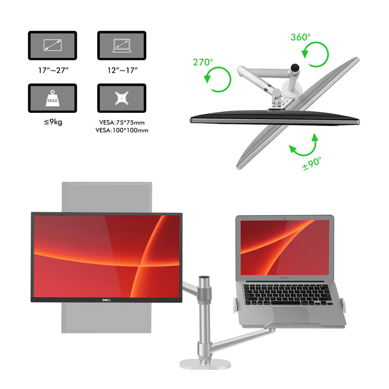 Alberenz® Laptop- och bildskärmsarm, silver