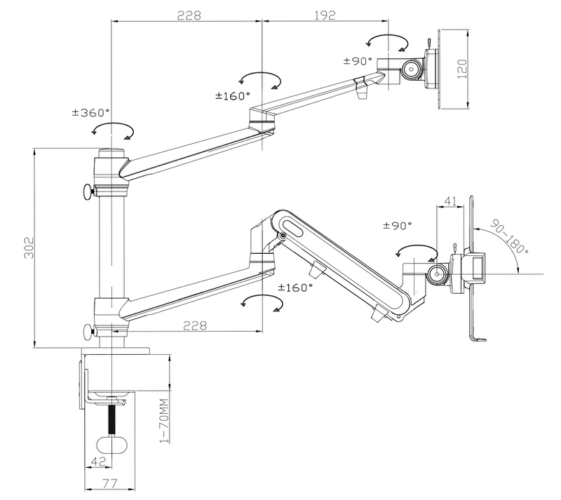 Alberenz® laptop monitor arm with gas spring silver