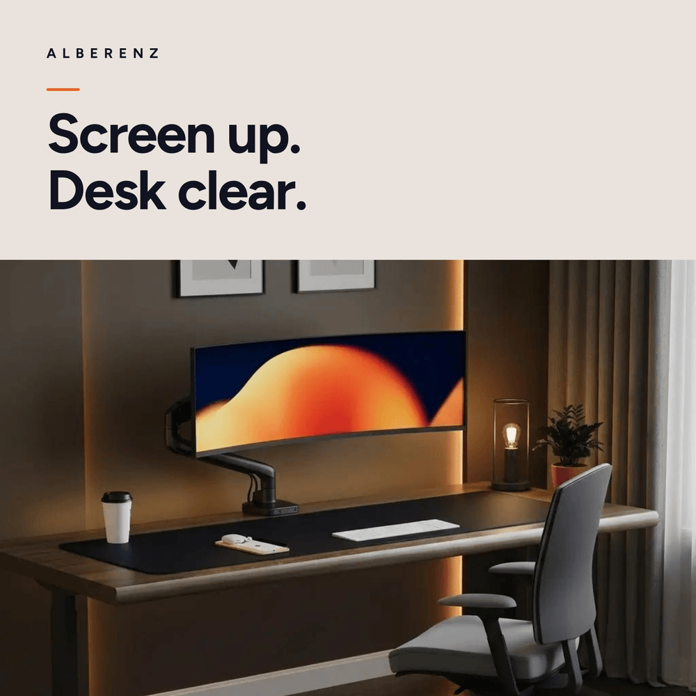 Alberenz® Enkele Monitorarm - Tot 40 inch - met USB-C & USB-A - Zwart
