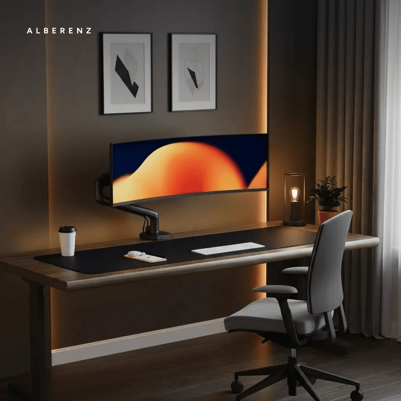 Alberenz® Enkele Monitorarm - Tot 40 inch - met USB-C & USB-A - Zwart