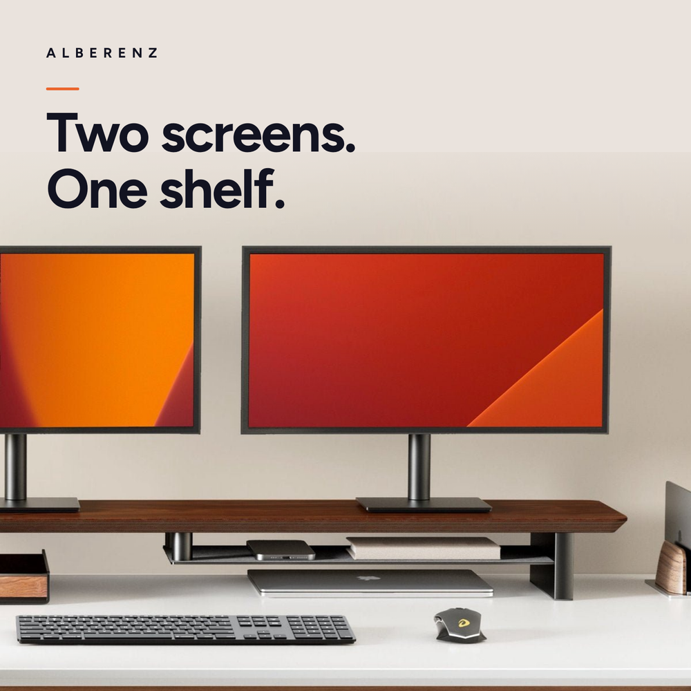 Alberenz® Walnut Wooden Monitor Riser - 2 Monitors