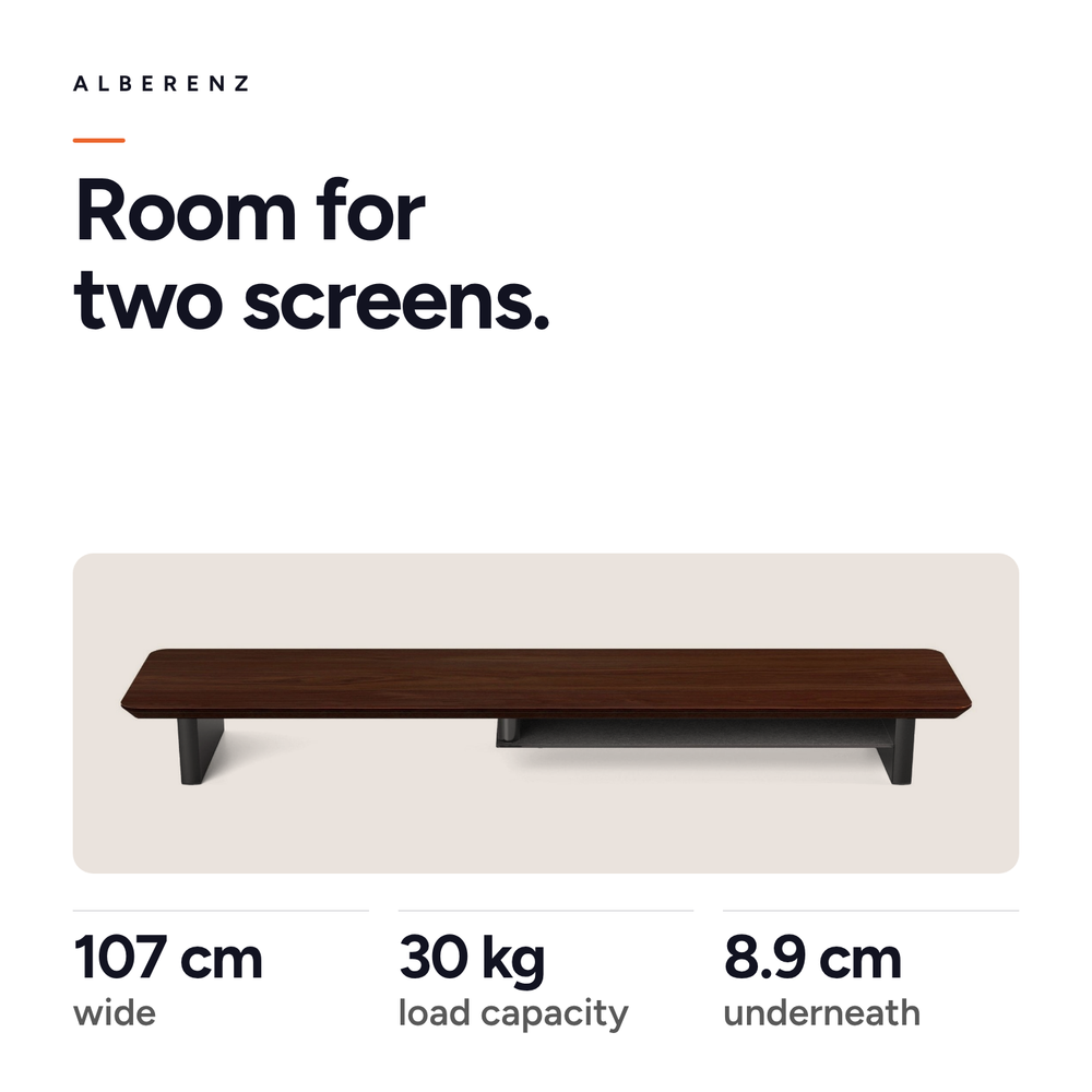 Alberenz® Walnut Wooden Monitor Riser - 2 Monitors