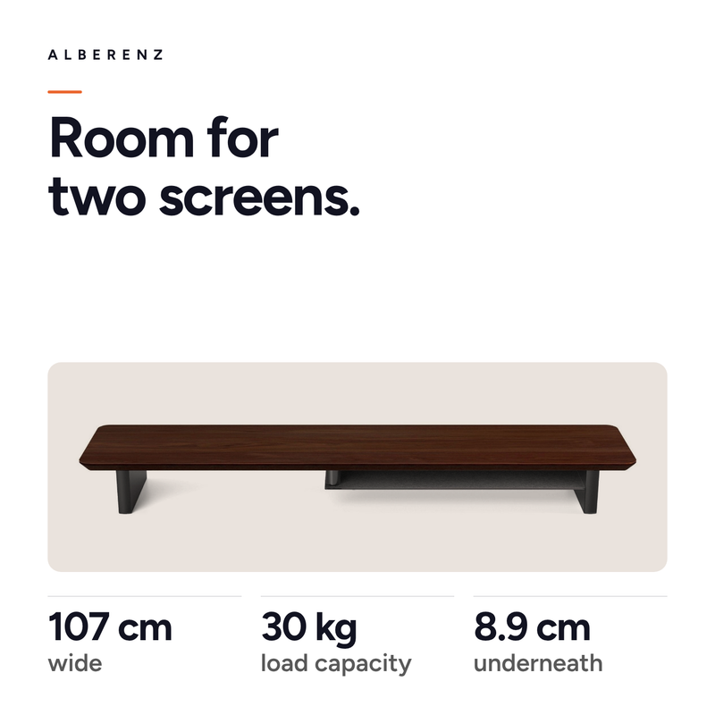 Alberenz® Walnut Wooden Monitor Riser - 2 Monitors