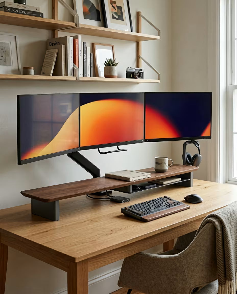 Alberenz® Monitorständer aus Walnussholz - 2 Monitore