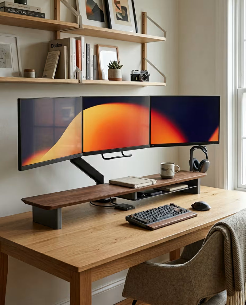 Alberenz® Monitorständer aus Walnussholz - 2 Monitore