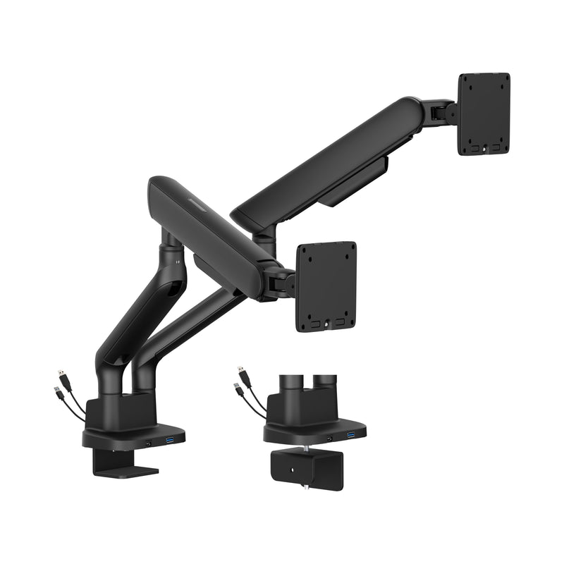 Supporto doppio monitor Alberenz con molla a gas - Fino a 35" - Con USB - Nero