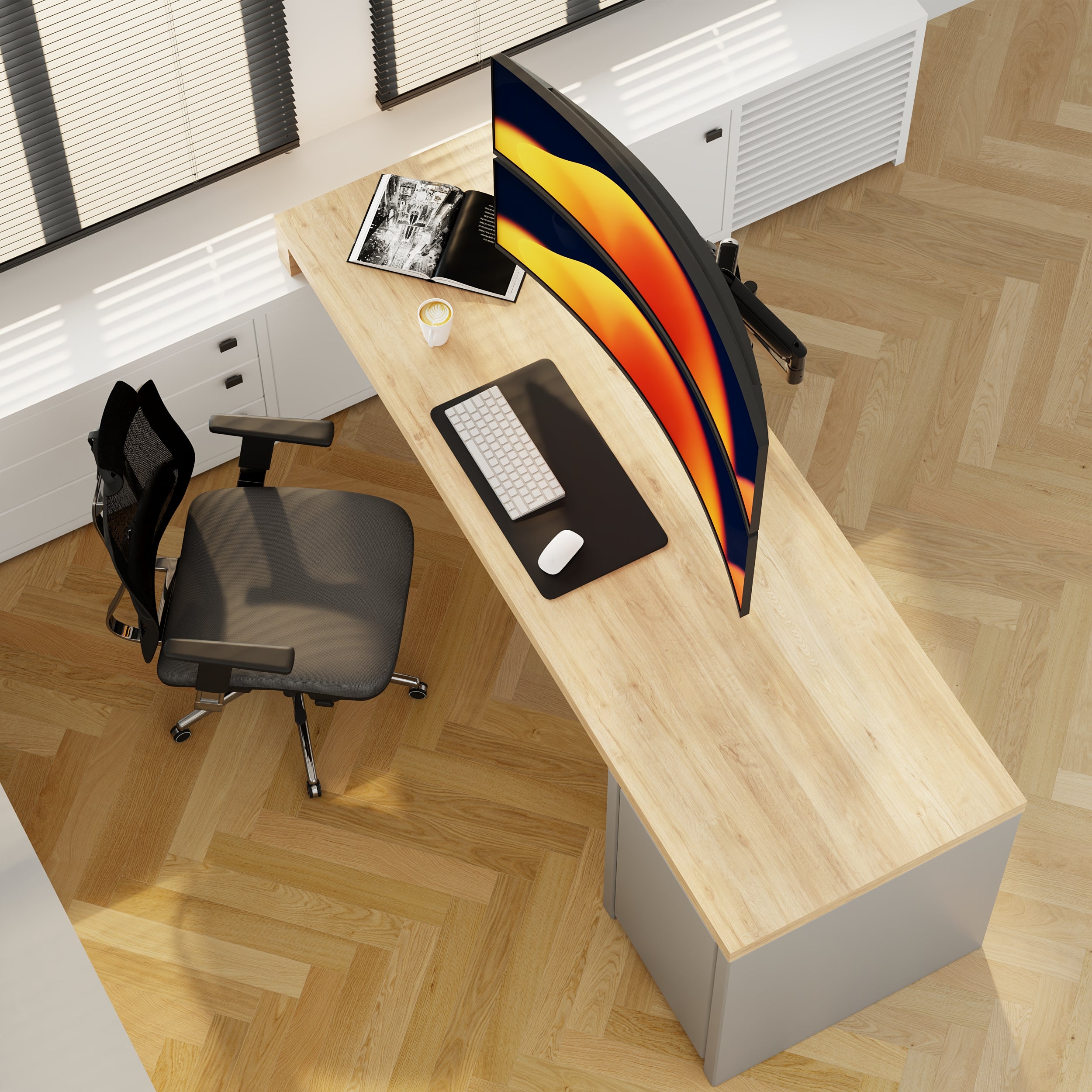 Alberenz® Alberenz Podwójny Wytrzymały Uchwyt do Zakrzywionych Monitorów (do 2 x 57 cali)