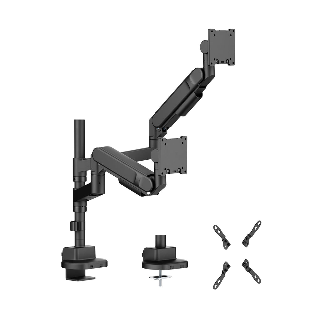 Alberenz® Duebele Heavy Duty Monitoraarm mat Gasfieder (2 Ecranen bis 57 Zoll)