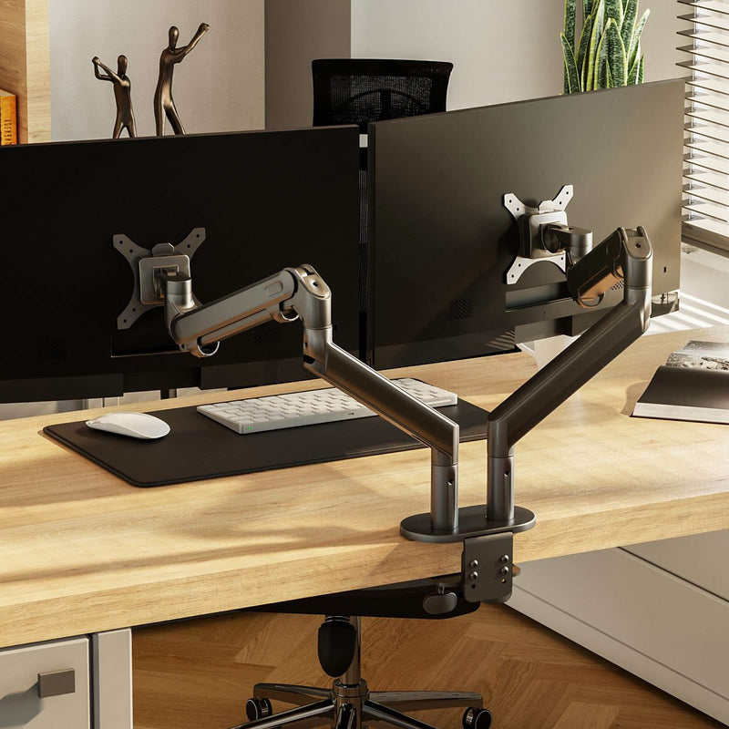 Alberenz® Doppel Monitorarm mit Gasfeder Dunkelgrau