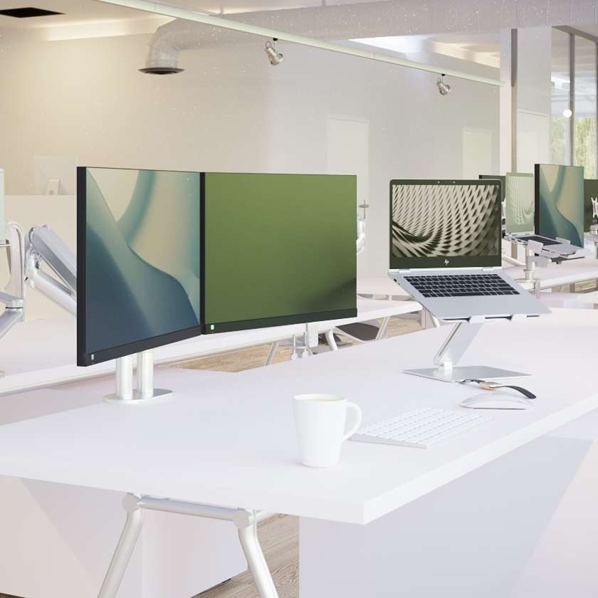 Alberenz® Dubbele Monitorarm Met Gasveer Zilver