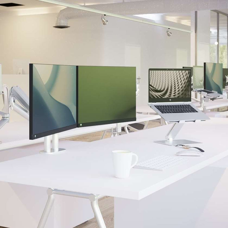 Alberenz® Dubbele Monitorarm Met Gasveer Zilver
