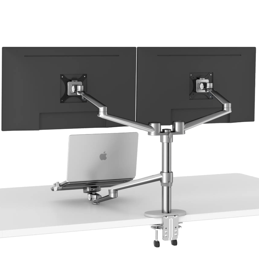Alberenz® Double Monitor Arm With Laptop Mount Silver Alberenz® Double Monitor Arm With Laptop Mount Silver