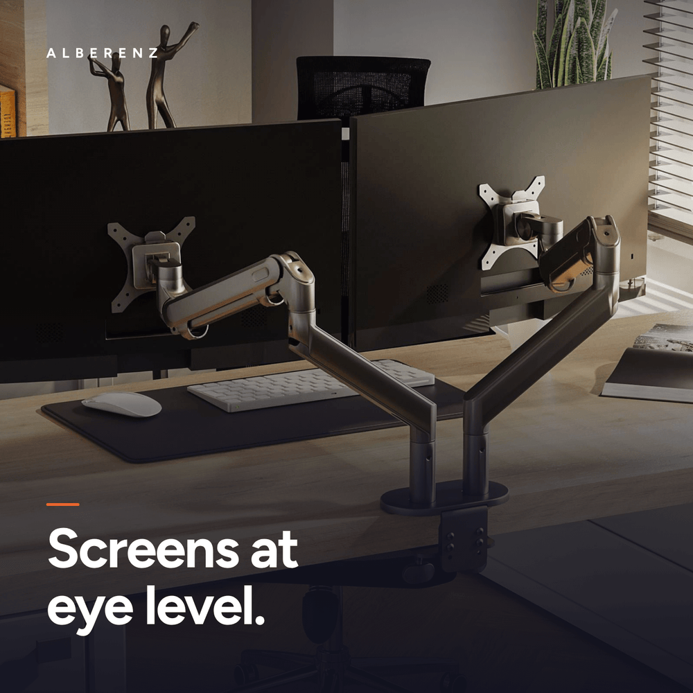 Alberenz® Doppel Monitorarm mit Gasfeder Dunkelgrau