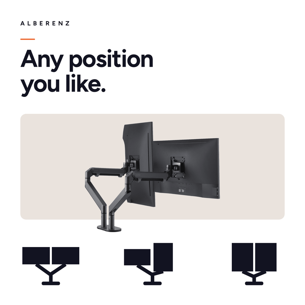 Alberenz® Doppel Monitorarm mit Gasfeder Dunkelgrau