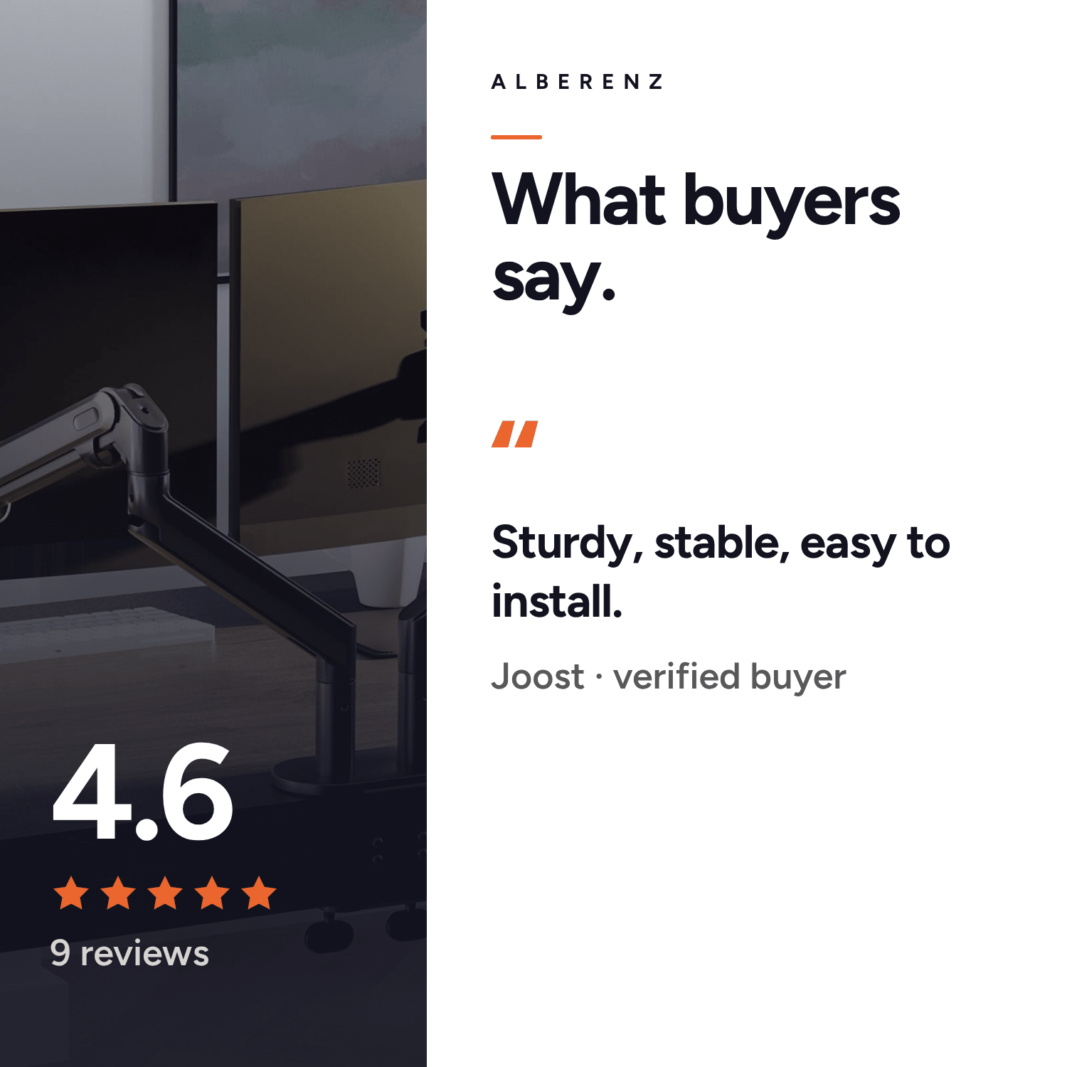 Customer reviews Alberenz dual monitor arm: 4.6 out of 5 based on 9 reviews