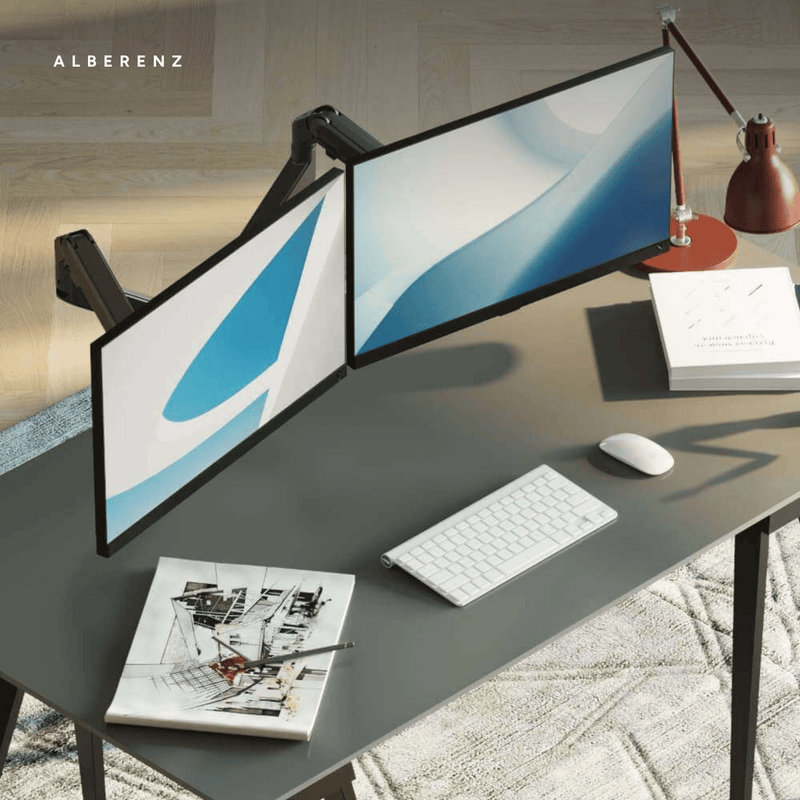 Alberenz® Doppel Monitorarm mit Gasfeder Dunkelgrau