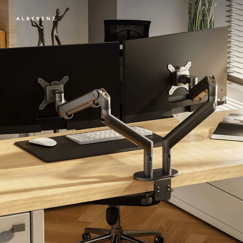 Alberenz® Doppel Monitorarm mit Gasfeder Dunkelgrau
