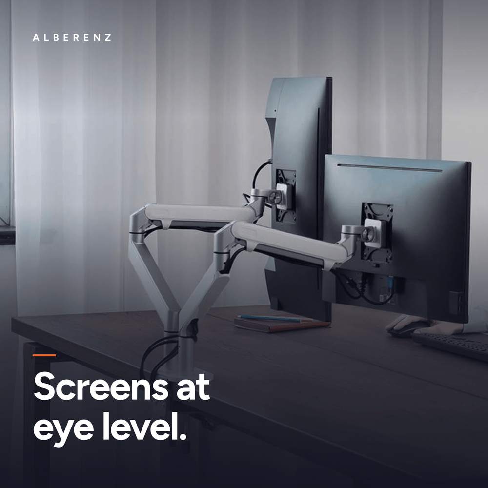 Alberenz® Dubbele Monitorarm Met Gasveer Zilver