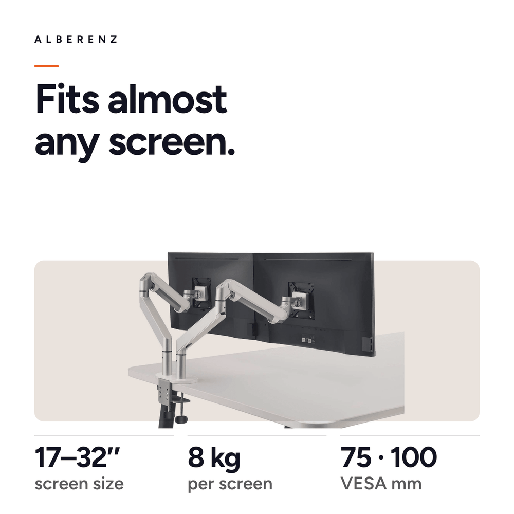 Alberenz® Dubbele Monitorarm Met Gasveer Zilver