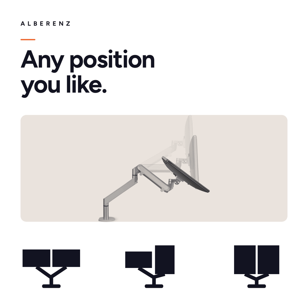 Alberenz® Dubbele Monitorarm Met Gasveer Zilver