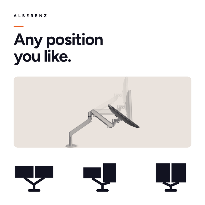 Alberenz® Dubbele Monitorarm Met Gasveer Zilver