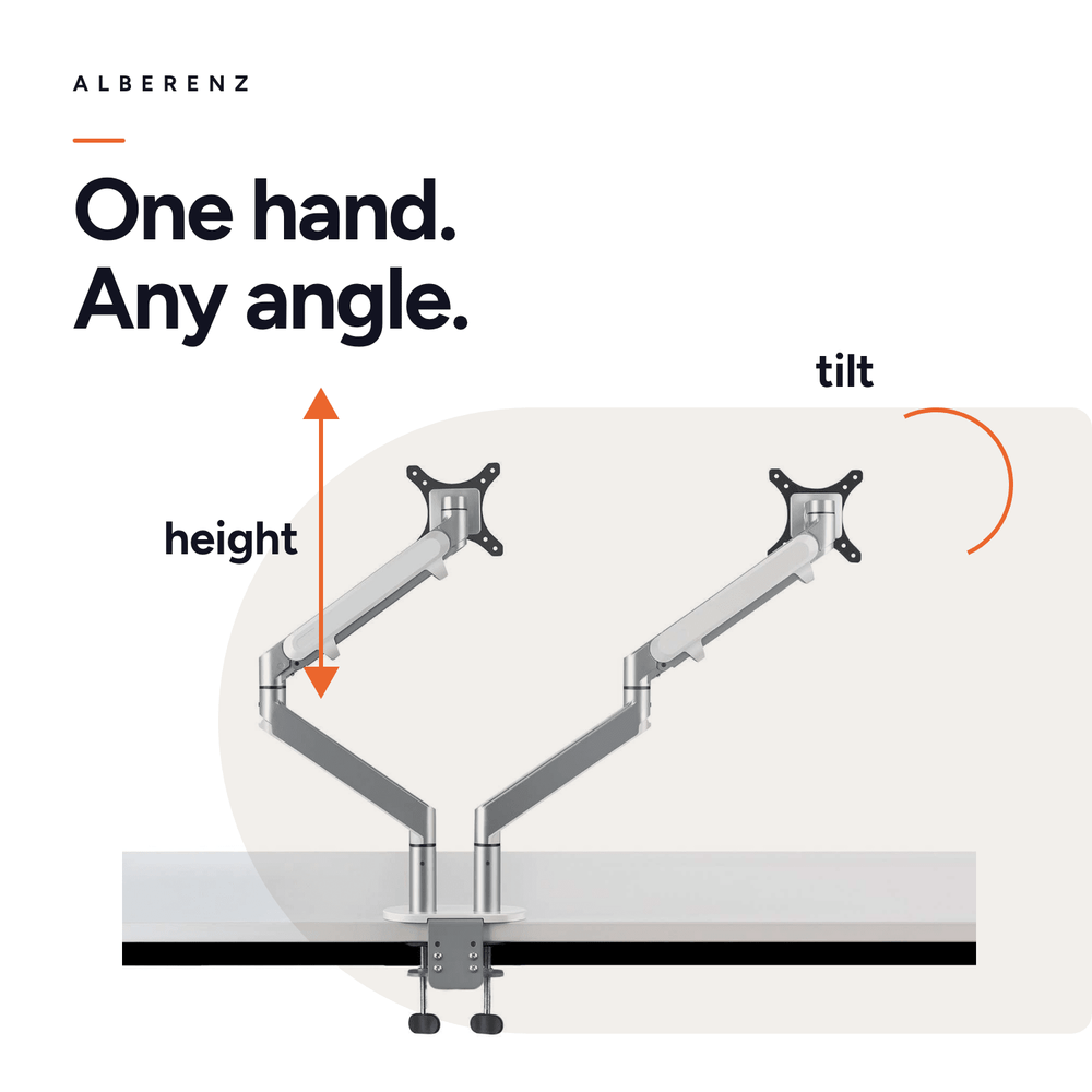 Alberenz® Dubbele Monitorarm Met Gasveer Zilver
