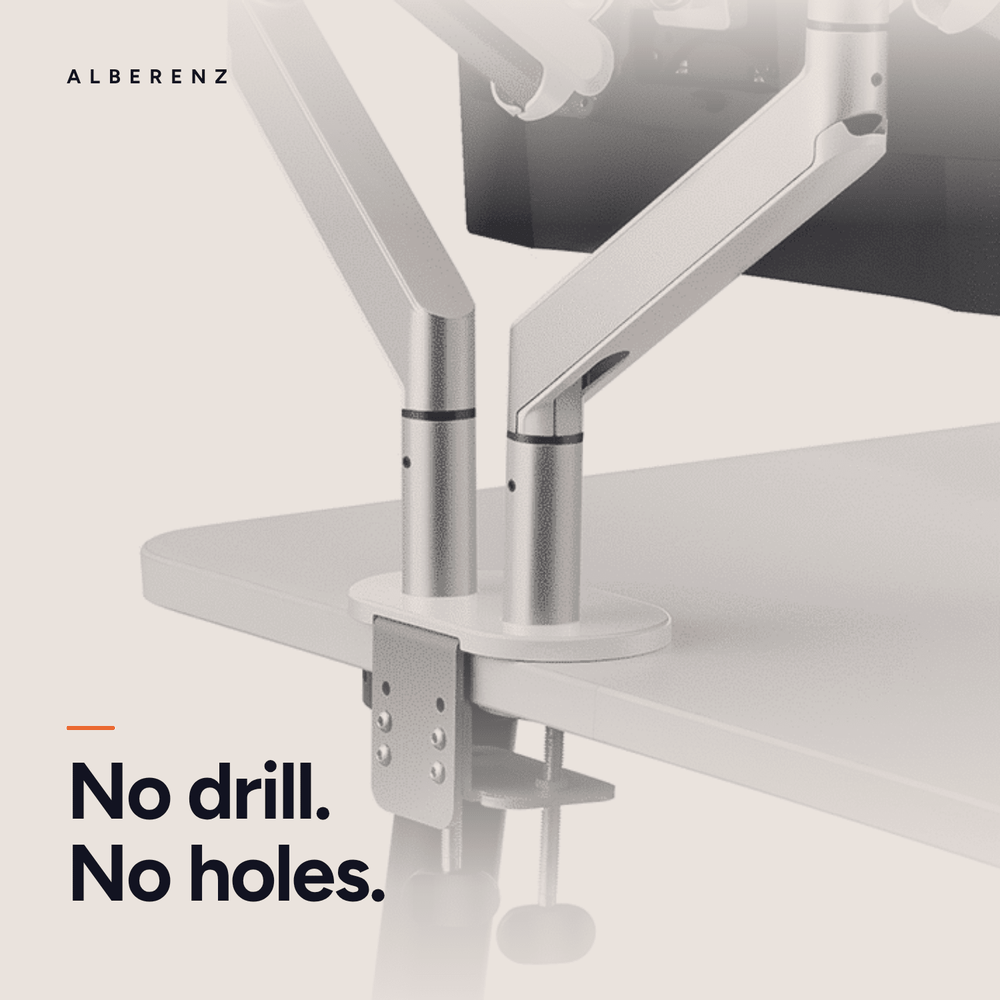 Alberenz® Dubbele Monitorarm Met Gasveer Zilver