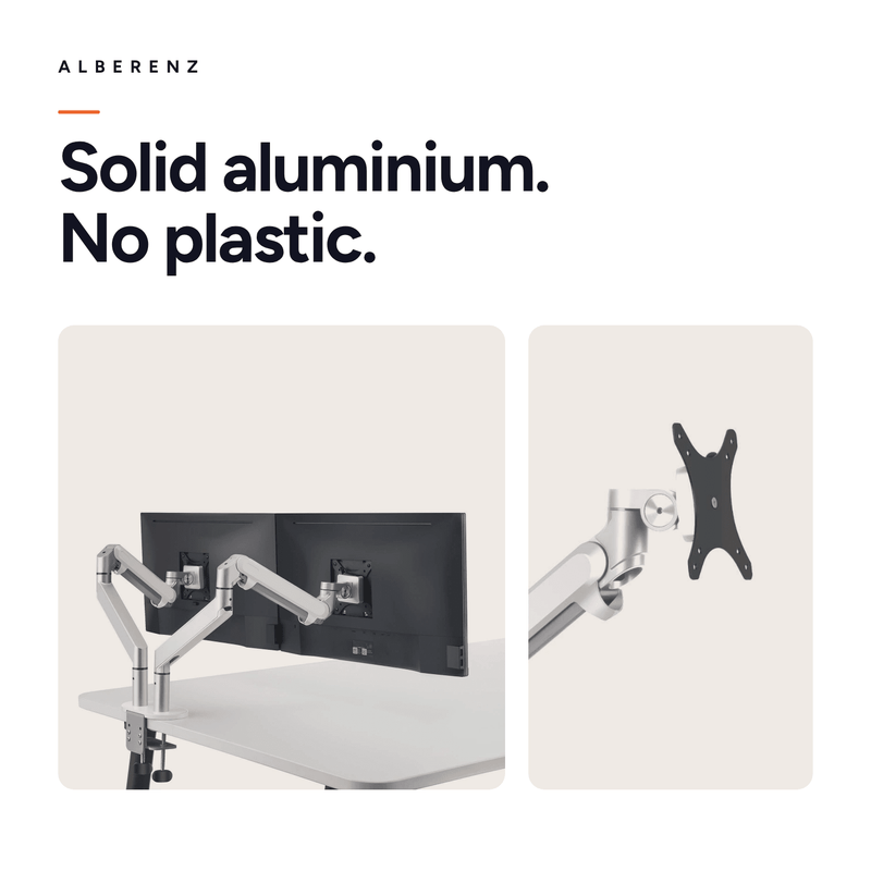 Alberenz® Dubbele Monitorarm Met Gasveer Zilver