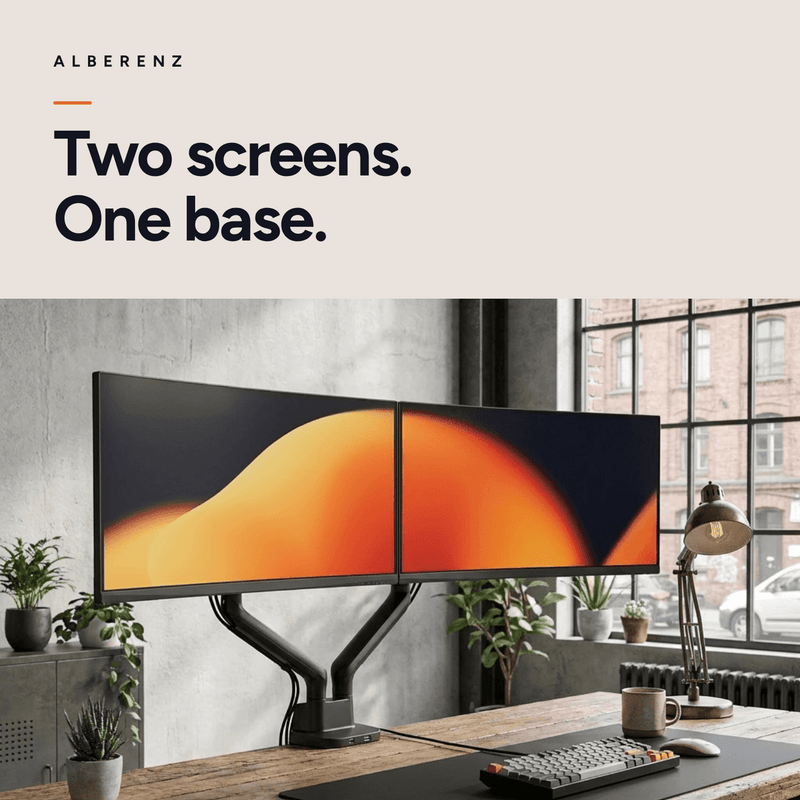 Supporto doppio monitor Alberenz con molla a gas - Fino a 35" - Con USB - Nero