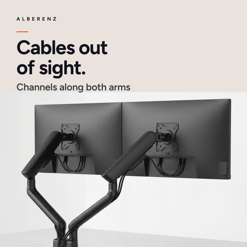Supporto doppio monitor Alberenz con molla a gas - Fino a 35" - Con USB - Nero