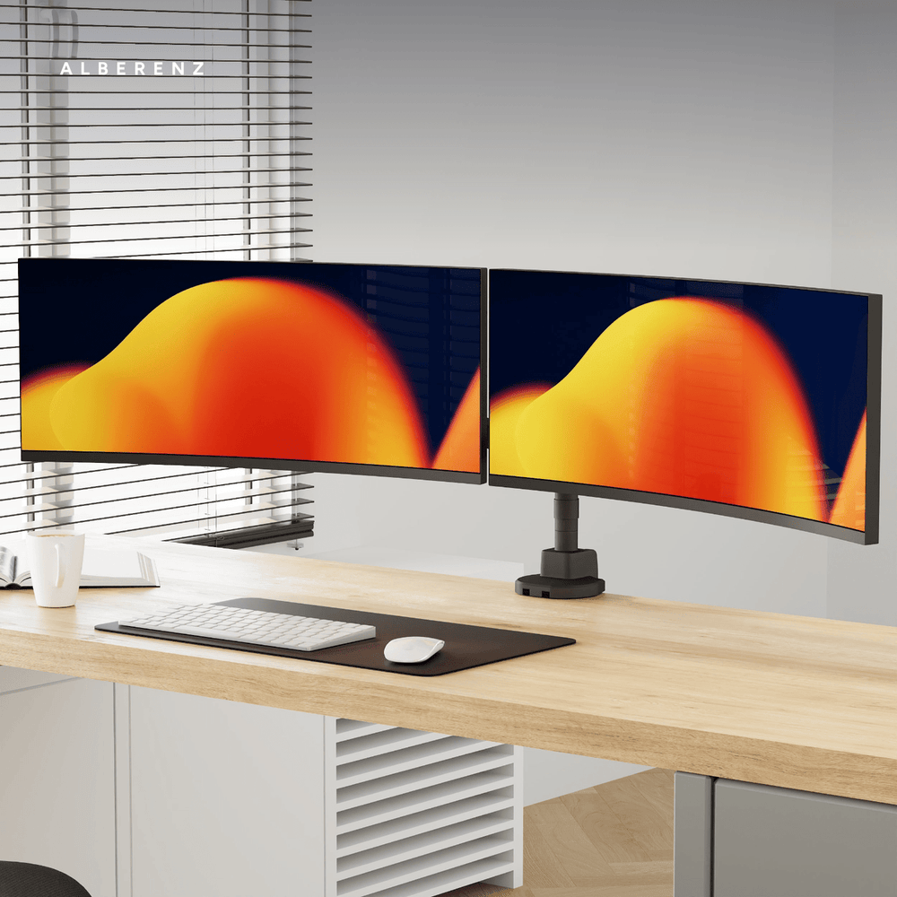 Alberenz® Dubbele Heavy Duty monitorbeugel met gasveer (2 schermen tot 57 inch)