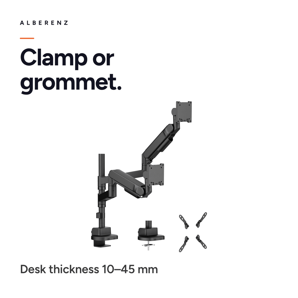 Alberenz® Dubbele Heavy Duty monitorbeugel met gasveer (2 schermen tot 57 inch)