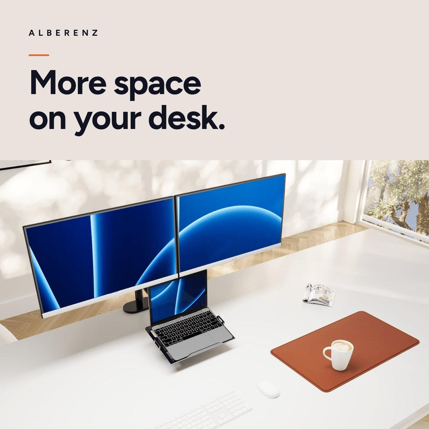 Alberenz dual monitor arm with laptop tray, black: more space on your desk