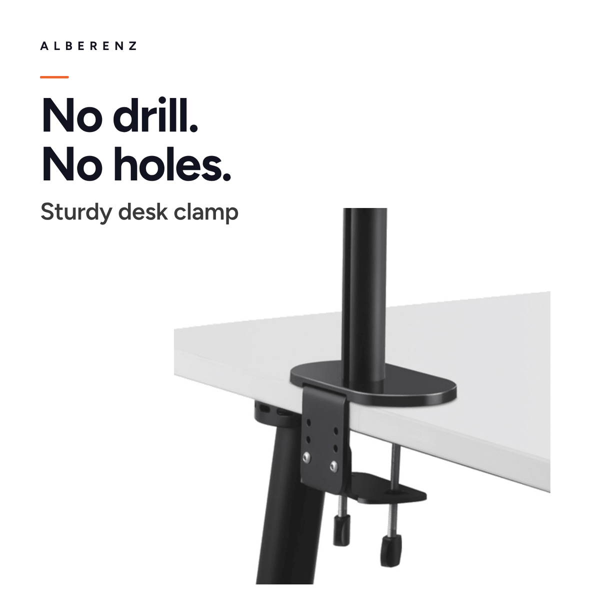 Alberenz dual monitor desk mount, black: desk clamp, mounting without drilling