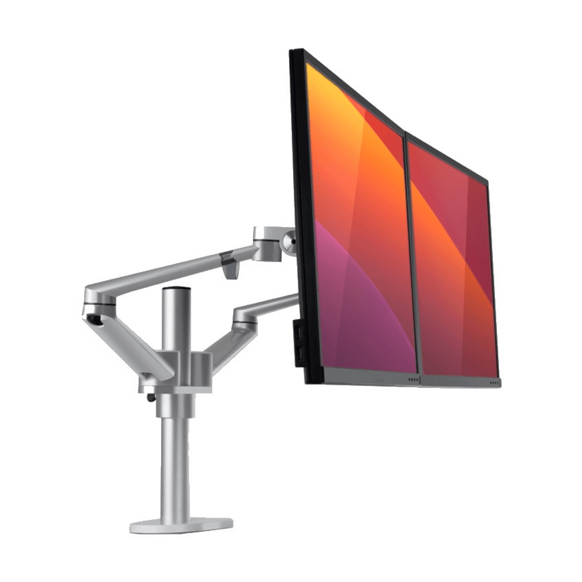 Alberenz dual monitor desk mount, silver: front view with two screens