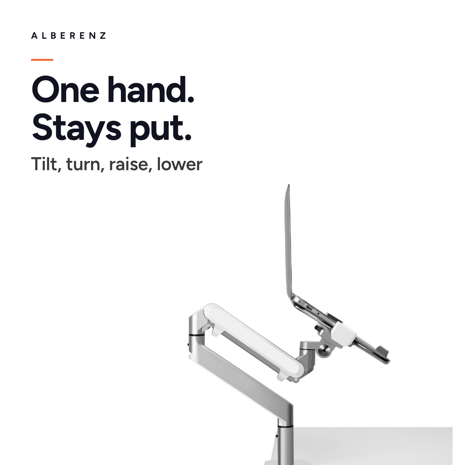 Alberenz gas spring laptop arm, silver: tilt the tray upright with one hand, the gas spring holds it in place