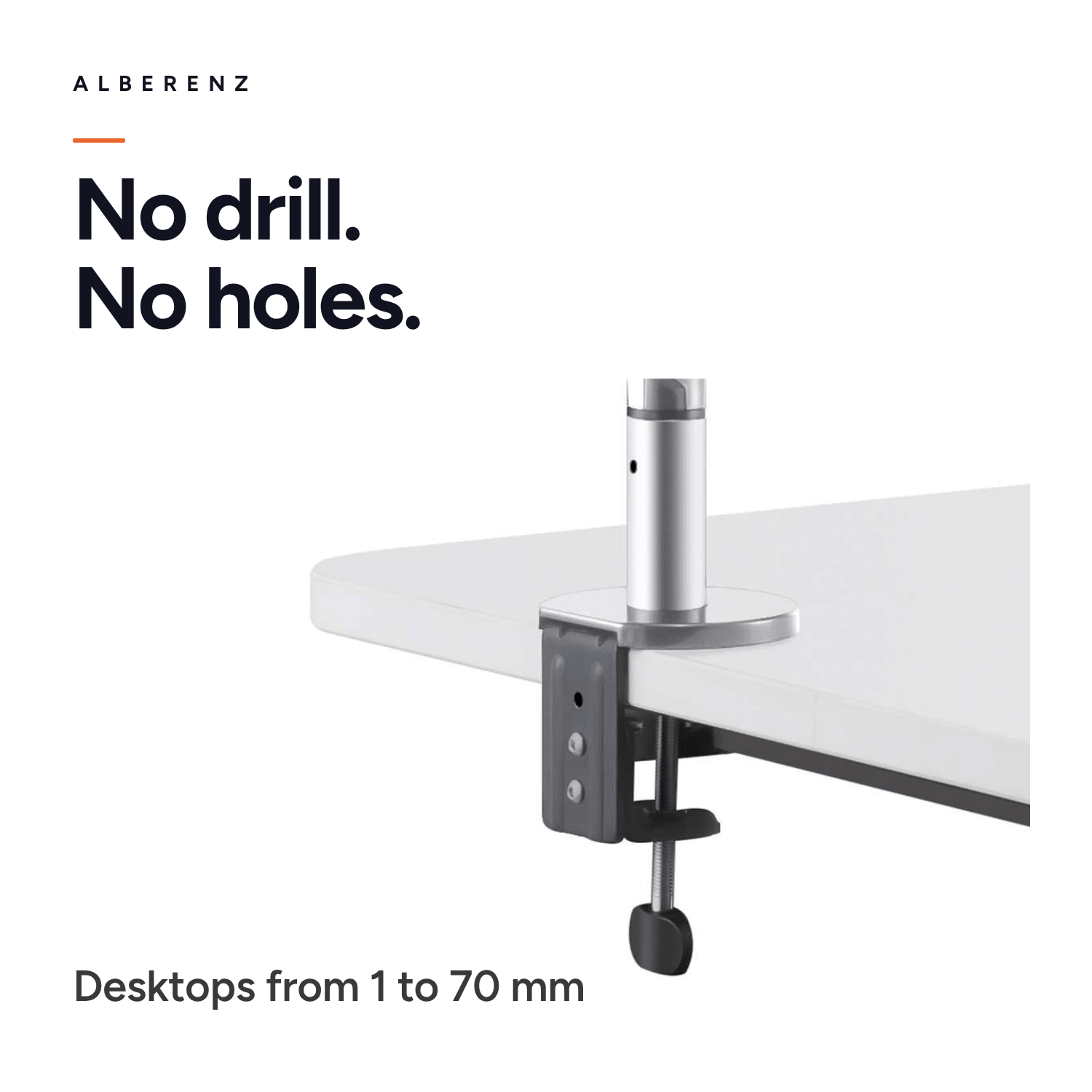 Alberenz gas spring laptop arm, silver: desk clamp without drilling for desktops from 1 to 70 mm