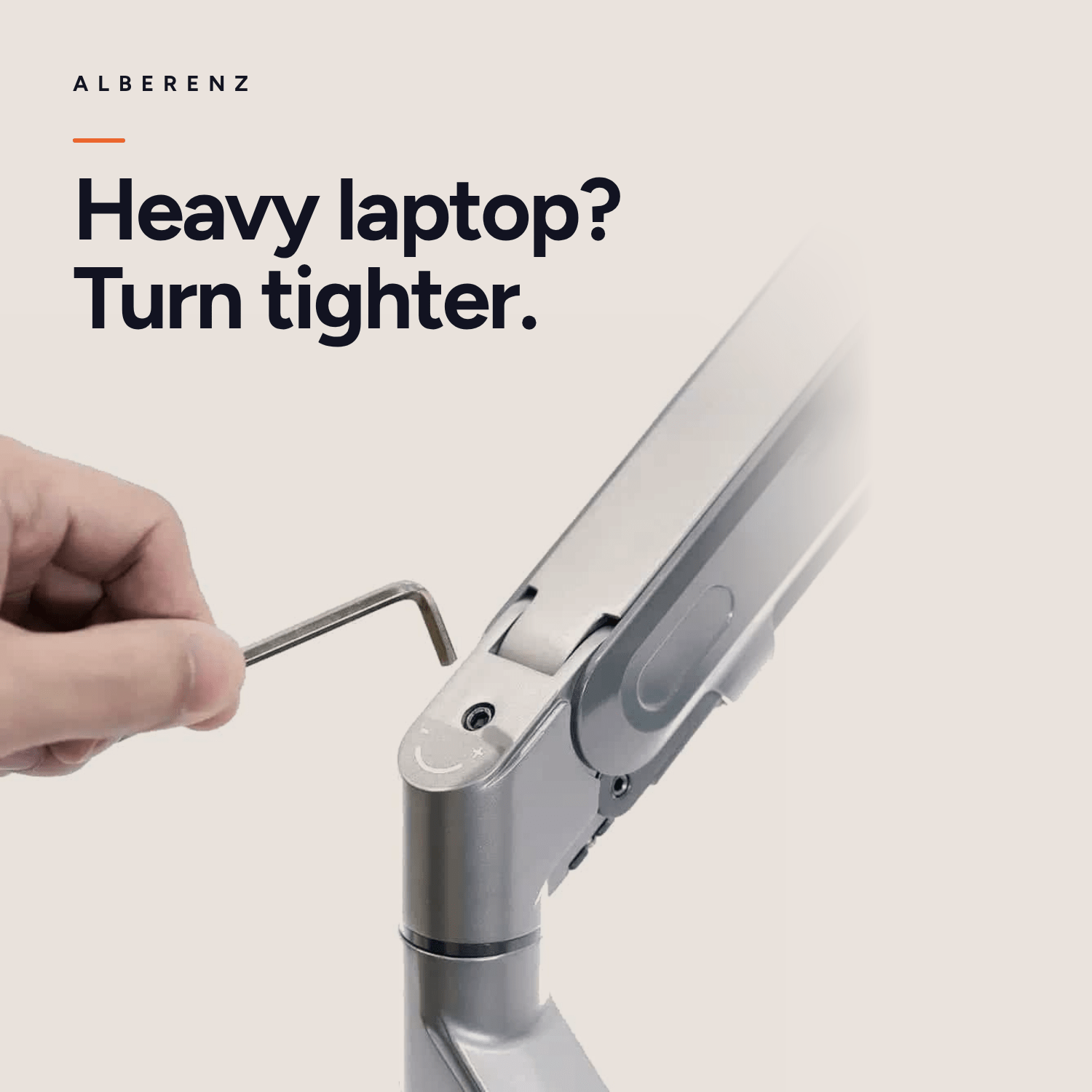 Alberenz gas spring laptop arm, silver: set the gas spring tension with a hex key