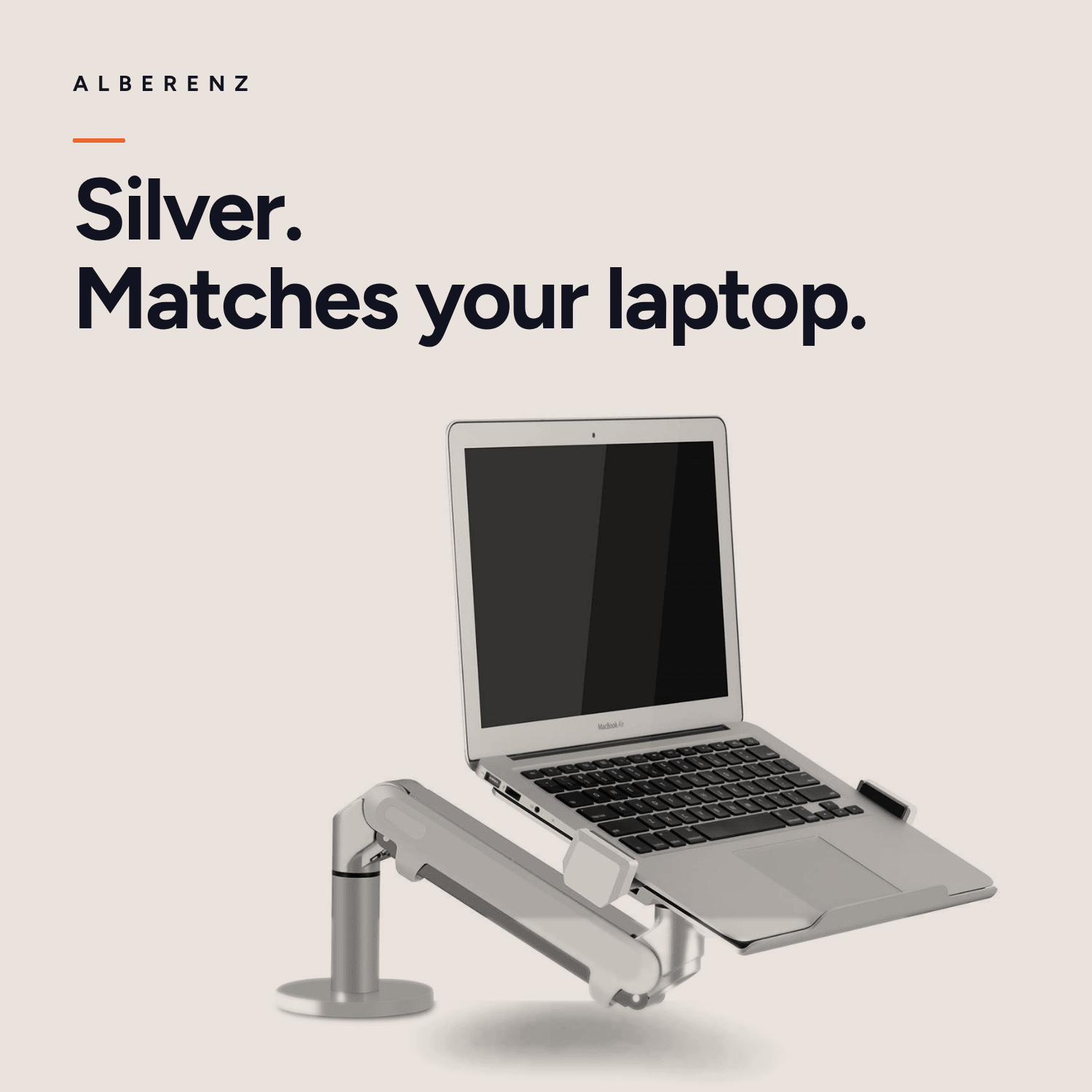 Alberenz gas spring laptop arm, silver: silver finish that matches your laptop